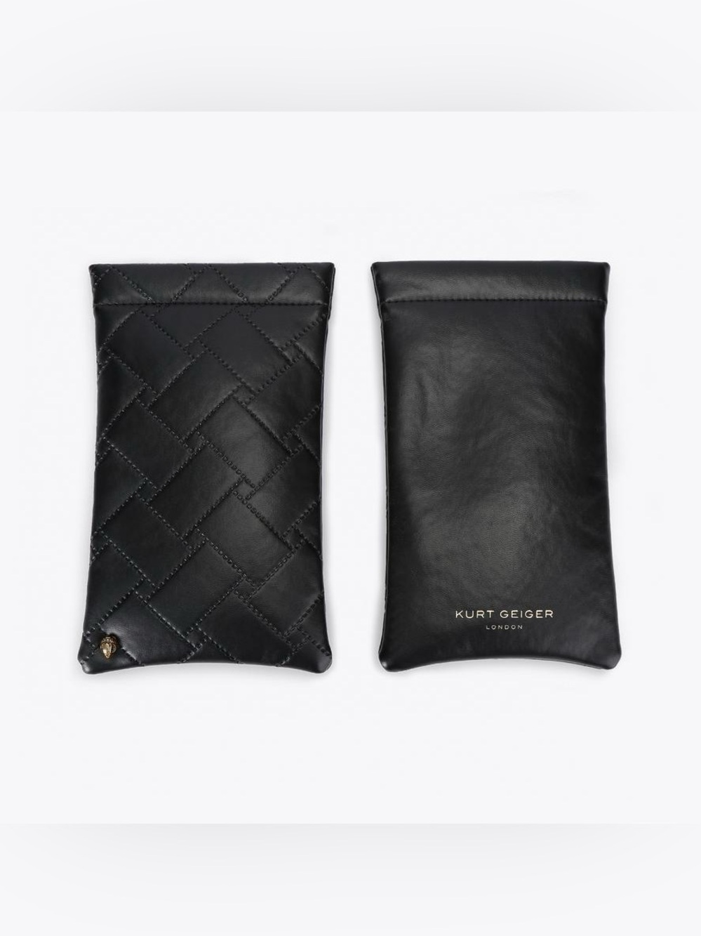 New Kurt Geiger London Black Quilted Leather Eyeglasses/Sunglasses Pouch Case